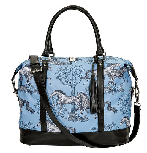 AWST INTL LILA BLUE TOILE PATTERN TRAVEL BAG withTASSEL