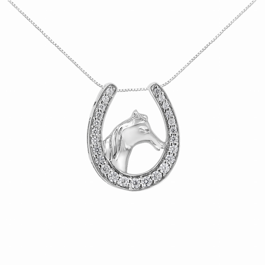 Sterling-Silver 1/4carat Total Diamond Weight Diamond U Shape Pendant Necklace